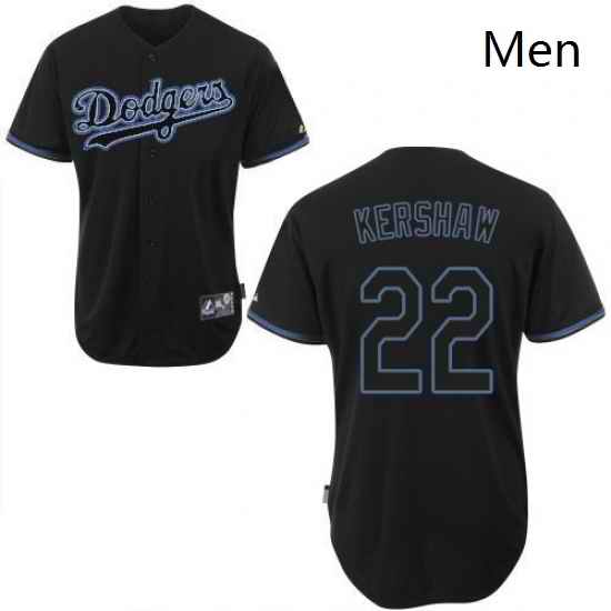 Mens Majestic Los Angeles Dodgers 22 Clayton Kershaw Replica Black Fashion MLB Jersey